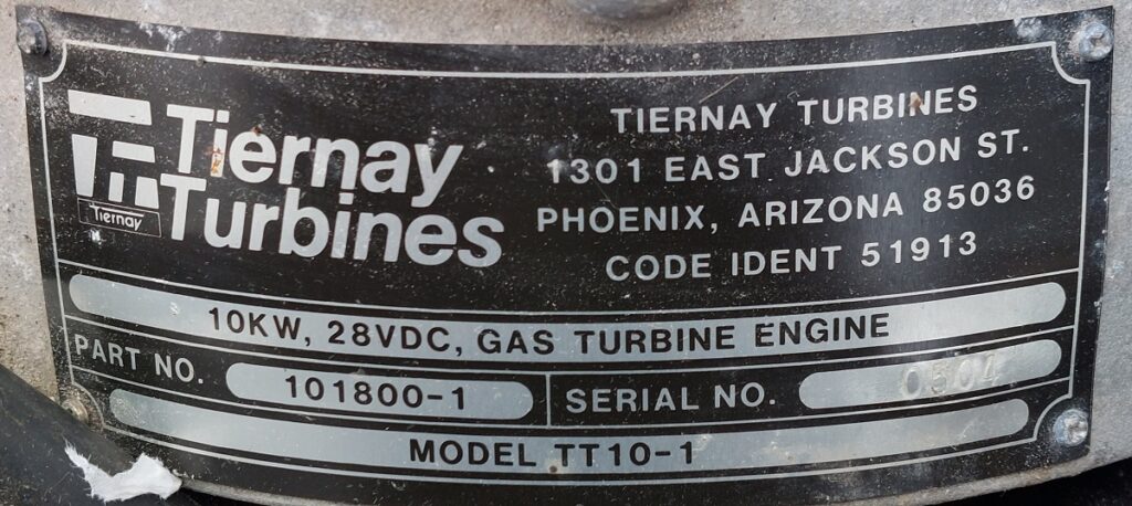 Tiernay Turbines TT1) gas turbine engine generator