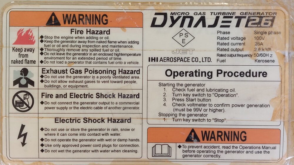 Warning Dynajet 2.6 portable generator!
