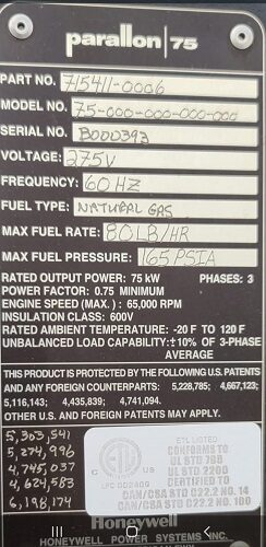 Honeywell Parallon 75 microturbine generator