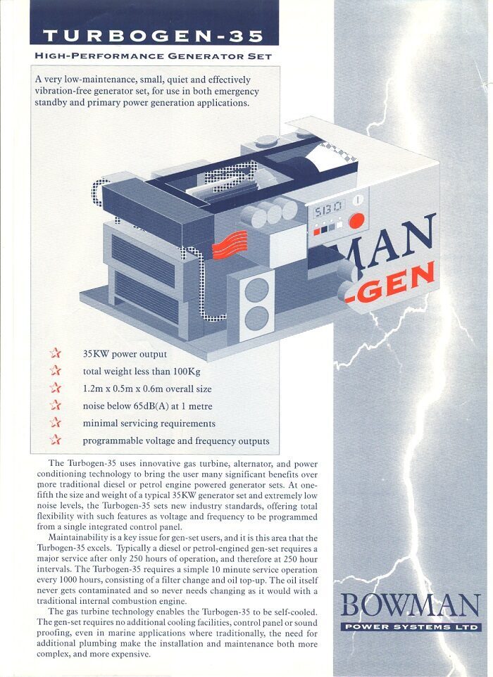 Bowman Power Systems 35Kw microturbine generator Turbogen 35